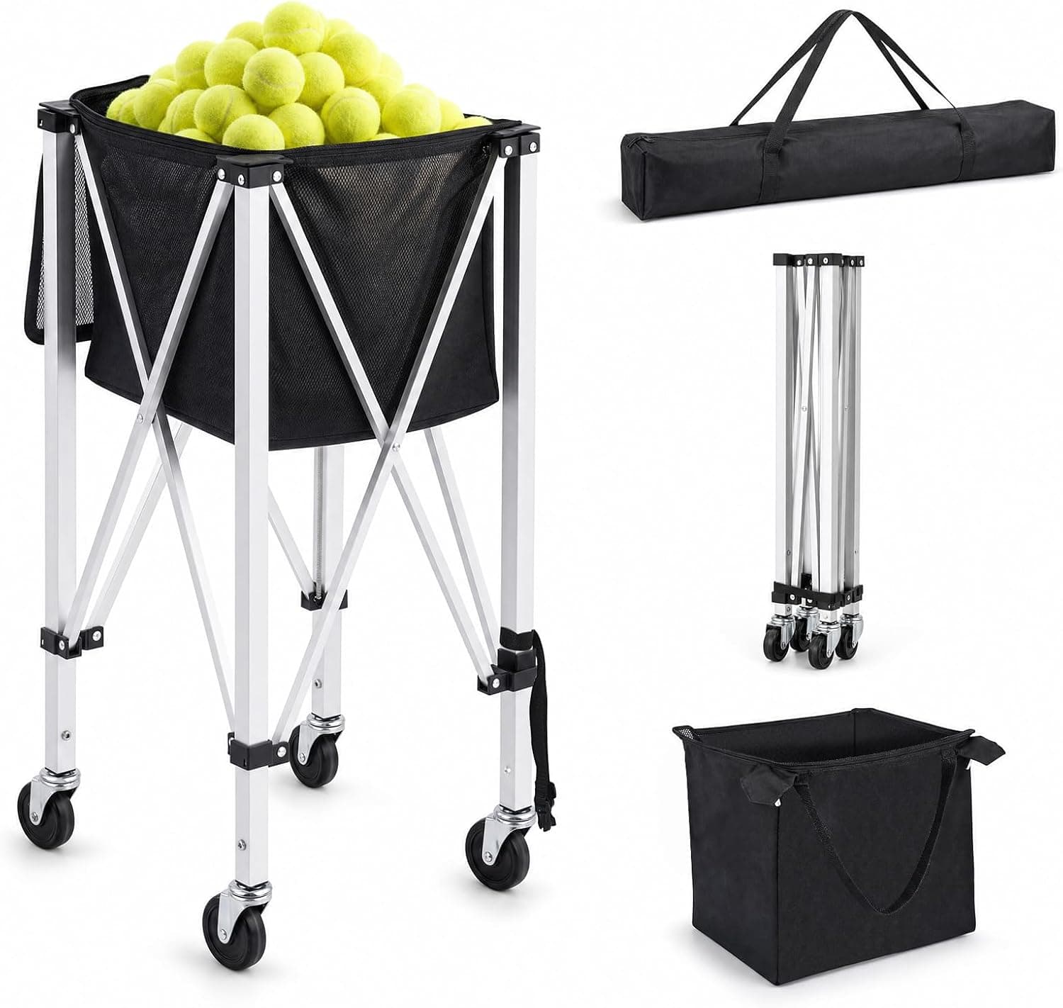 Jeimor Tennis Ball Hopper with Wheels Foldable Pickleball Caddy Cart