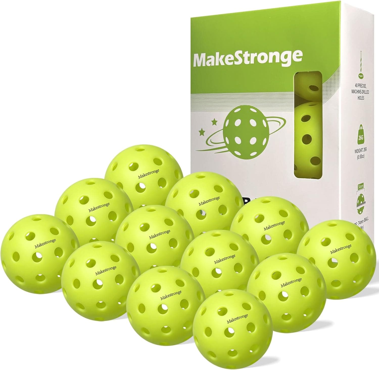 MakeStronge Outdoor Pickleball Balls 40 Holes, High Bounce, 12 Pack