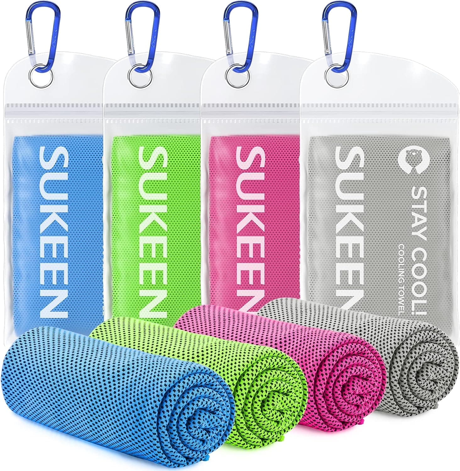 Sukeen 4 Pack Cooling Towels 40x12 Cooling Neck Wraps Ice Towel Soft Breathable Microfiber