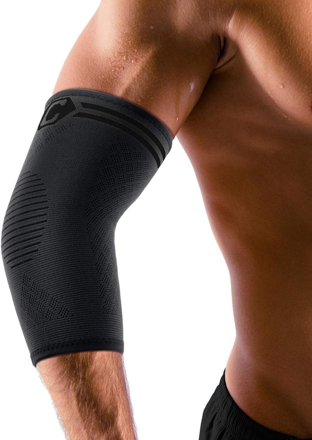 CAMBIVO 2 Pack Elbow Brace Compression Sleeve Breathable 3D Knit Moisture-Wicking Tennis Golfers Elbow