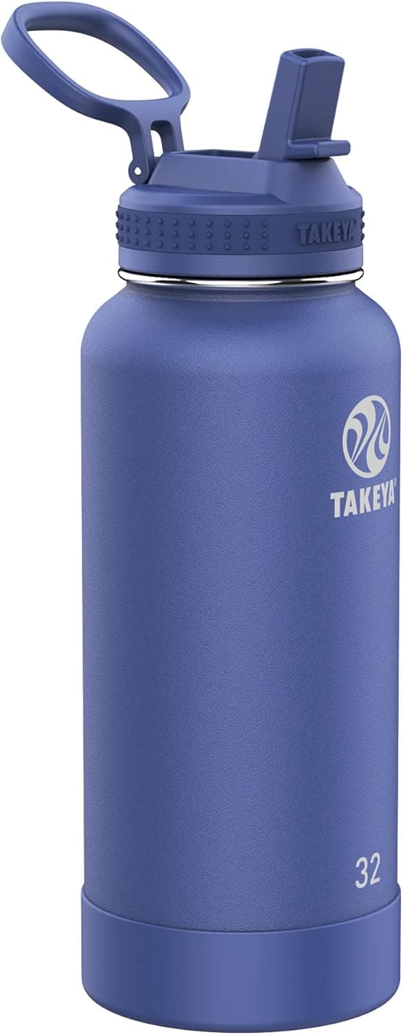 Takeya Pickleball Stainless Steel Insulated Water Bottle with Carry Handle 32 Ounce Rally Blue