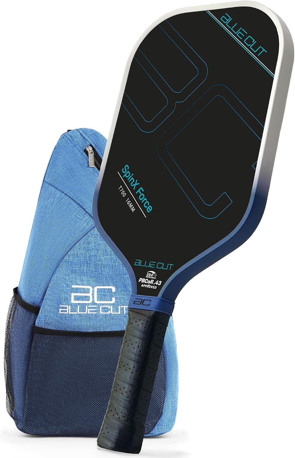 Blue Cut Pickleball Paddle USAPA Approved T700 Carbon Fiber 16mm Honeycomb Core with Carry Bag